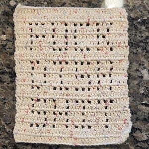 Funny Hidden Message Handmade Crochet Beige Dishcloth